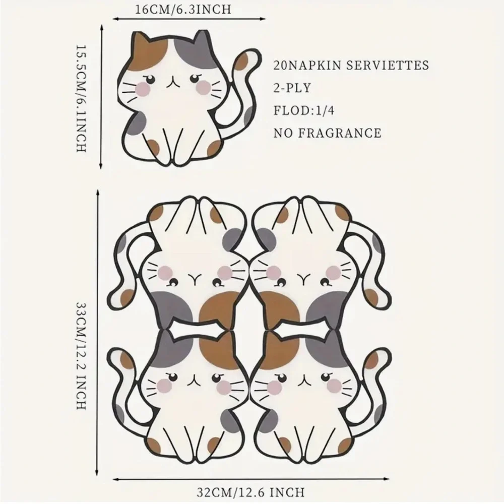 Kitty Cat Shaped Paper Napkins, 20 ct